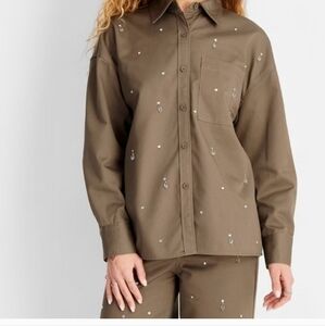Future Collective Embellished Twill Button Down Shirt Size XXL